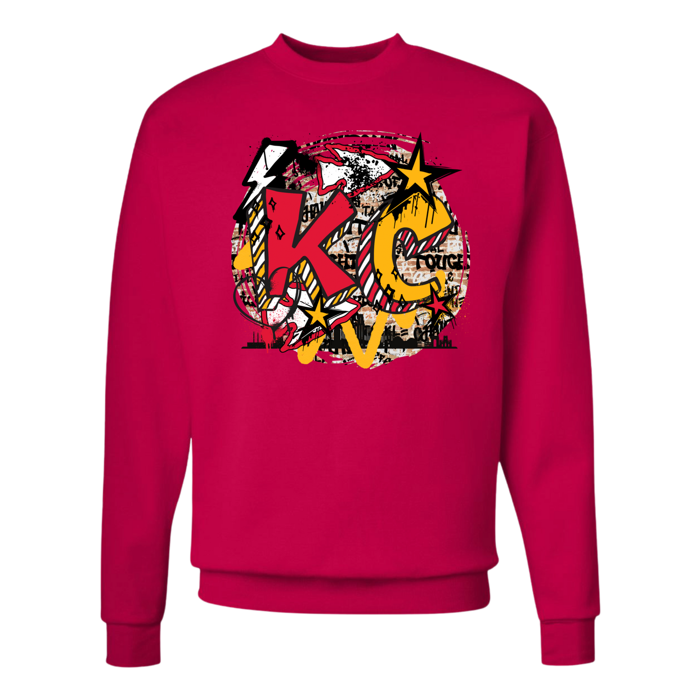 Kansas City Chiefs Graffiti on Red Sweatshirt, Youth and Adult Sizes