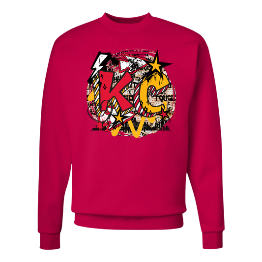Kansas City Chiefs Graffiti on Red Sweatshirt, Youth and Adult Sizes