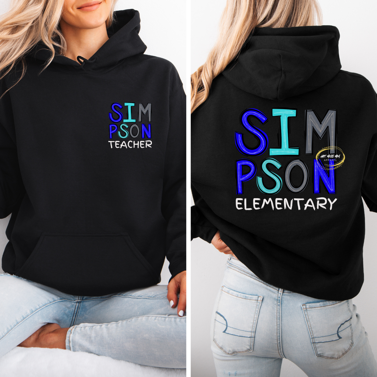 Simpson Elementary Staff Custom T-shirt, Sweatshirt or Hoodie, Black and Blue Design