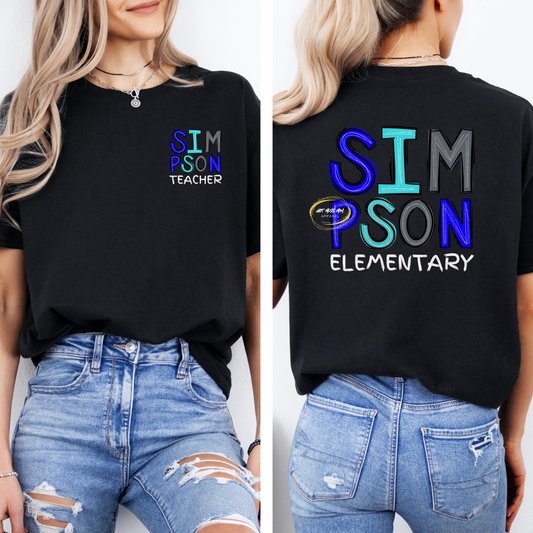 Simpson Elementary Staff Custom T-shirt, Sweatshirt or Hoodie, Black and Blue Design