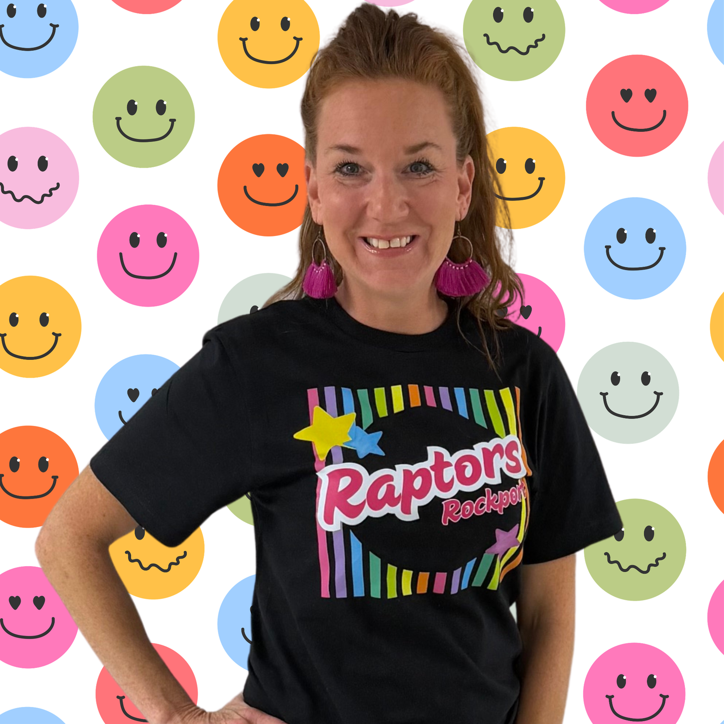 Rockport Raptors Colorful Design on Black T-Shirt