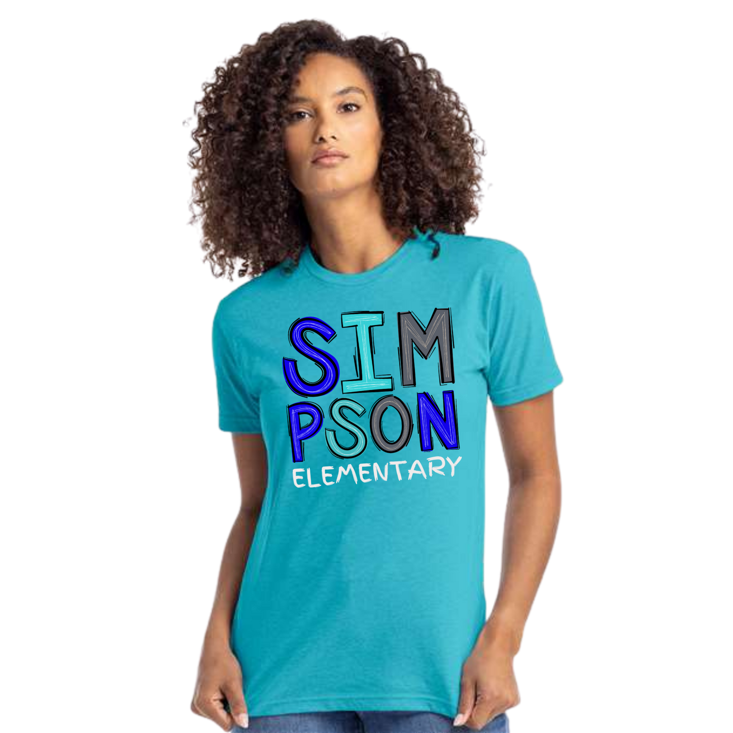 Adult and Youth Simpson Elementary T-shirt With blue Simpson fun font