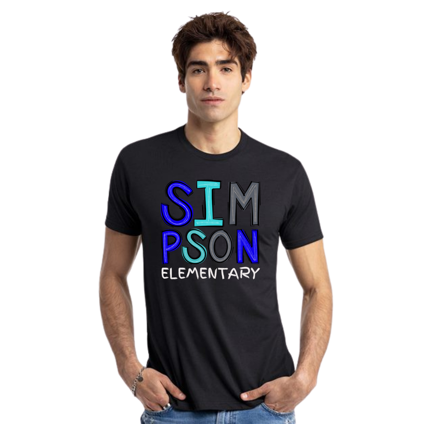 Adult and Youth Simpson Elementary T-shirt With blue Simpson fun font