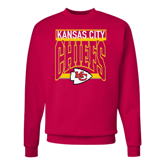 Kansas City Chiefs Red Sweatshirt with Yellow Chiefs Design, Youth and Adult Sizes