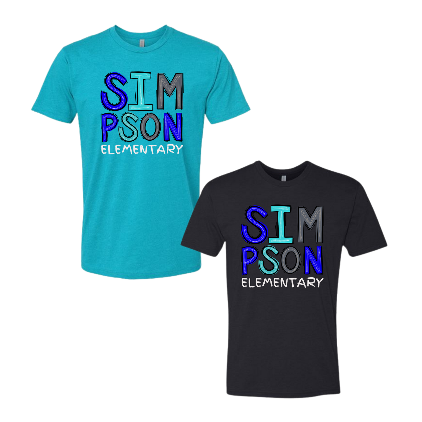 Adult and Youth Simpson Elementary T-shirt With blue Simpson fun font