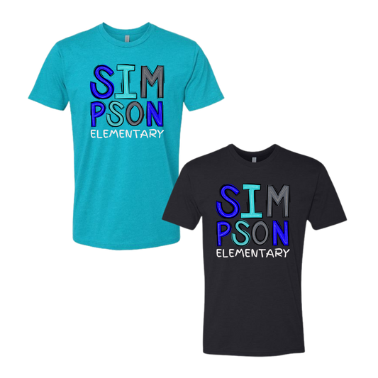 Adult and Youth Simpson Elementary T-shirt With blue Simpson fun font