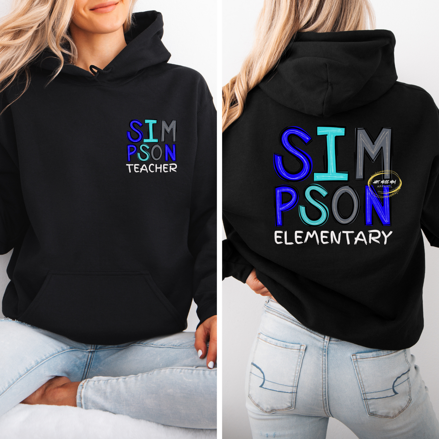 Simpson Elementary Staff T-shirt, Sweatshirt or Hoodie, Black and Blue Design