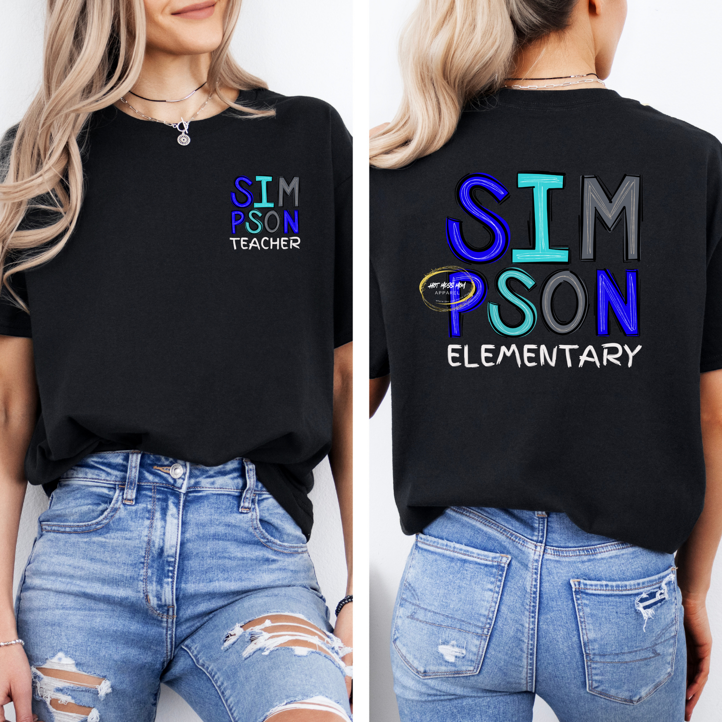 Simpson Elementary Staff T-shirt, Sweatshirt or Hoodie, Black and Blue Design