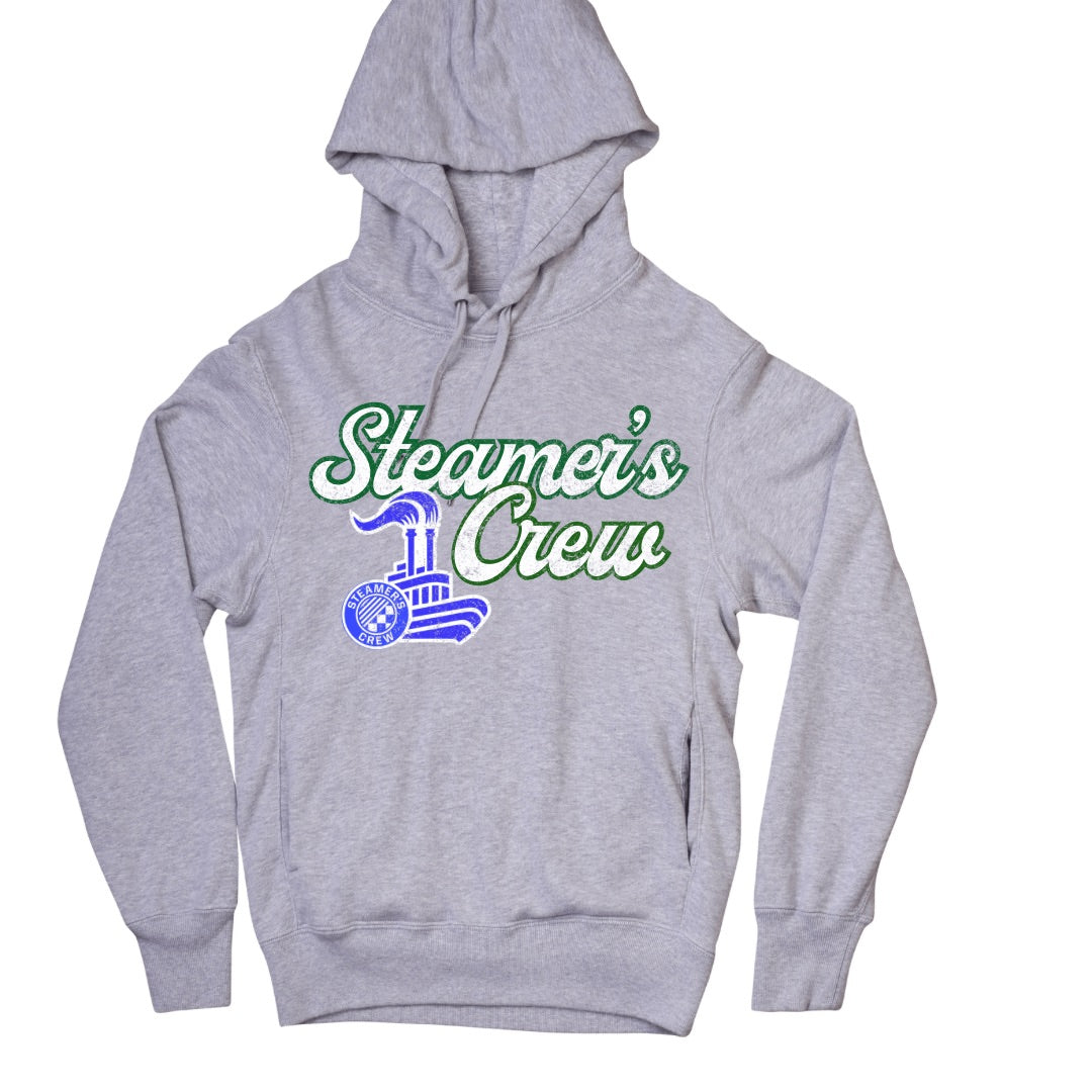 Grey Hoodie with Green Steamer's Crew