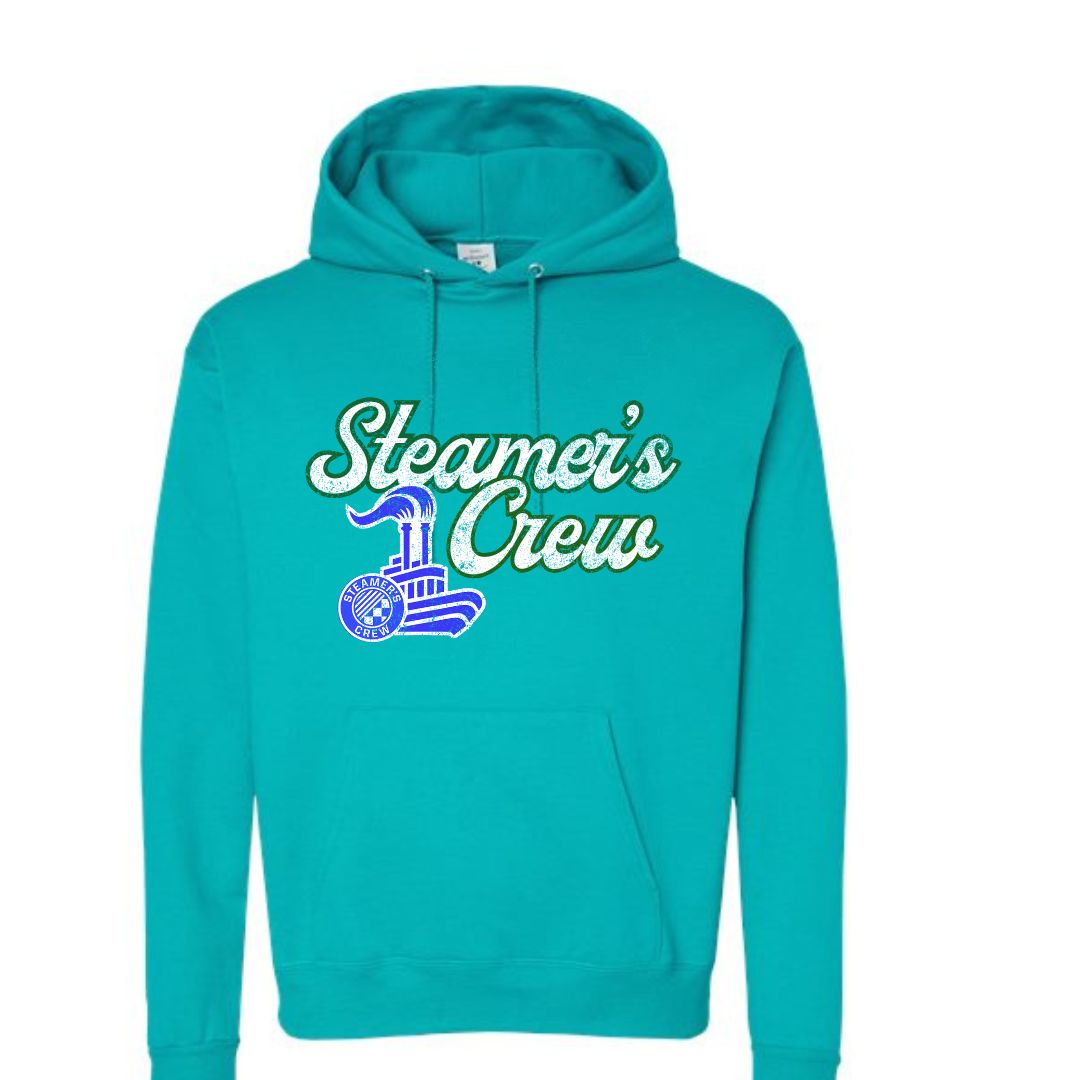 Teal Hoodie with Green outline Steamer's Crew and Blue Steam Boat