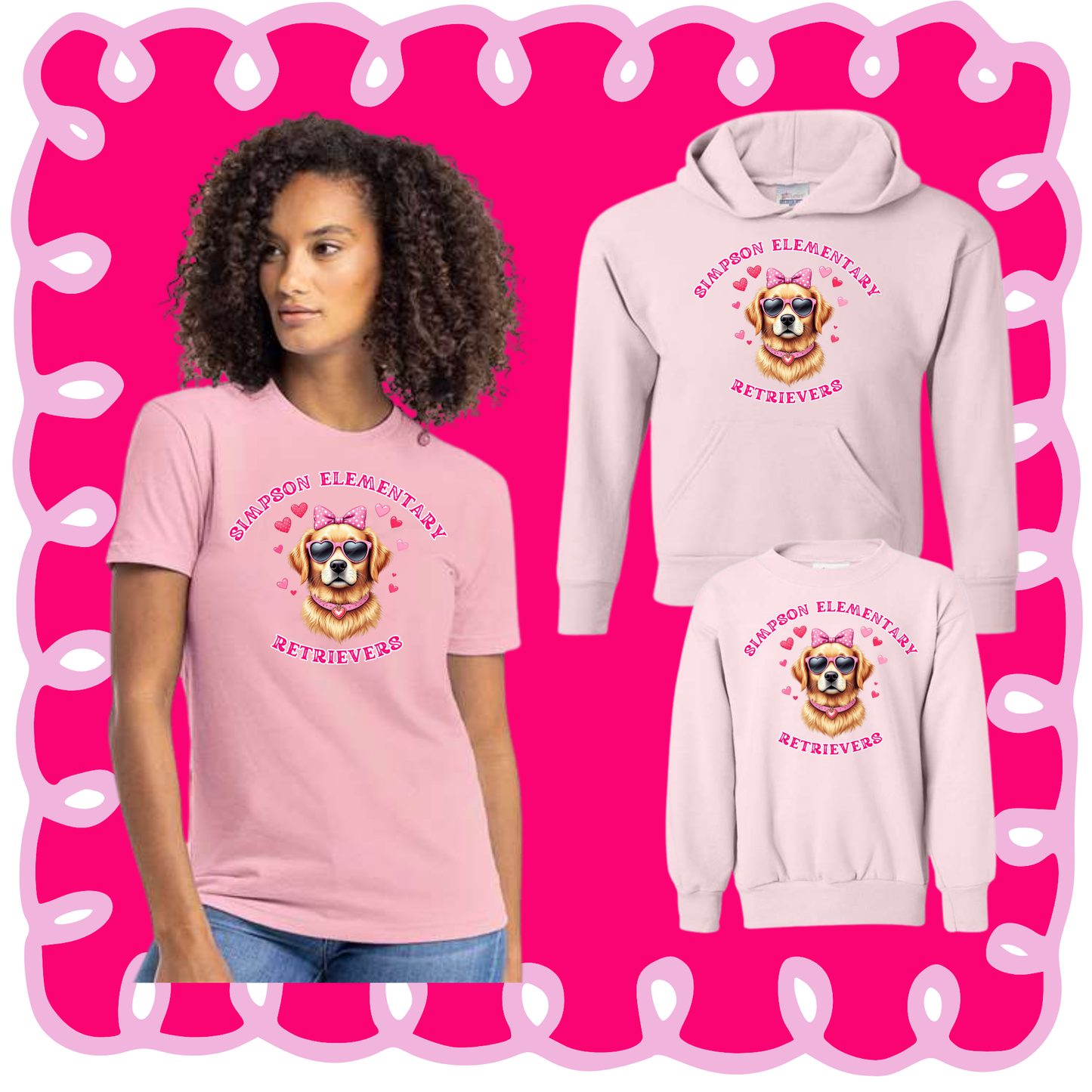 Youth and Adult T-shirt, Hoodie or Sweatshirt - Pink Simpson Retriever
