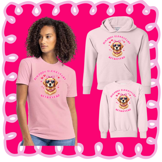 Youth and Adult T-shirt, Hoodie or Sweatshirt - Pink Simpson Retriever