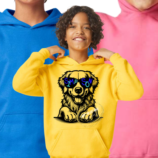 Youth Simpson Golden Retriever with Sunglass Hoodie