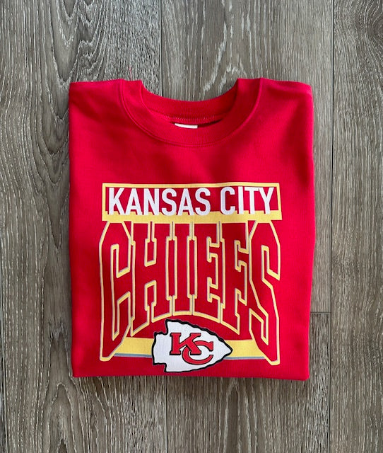 Kansas City Chiefs Red Sweatshirt with Yellow Chiefs Design, Youth and Adult Sizes