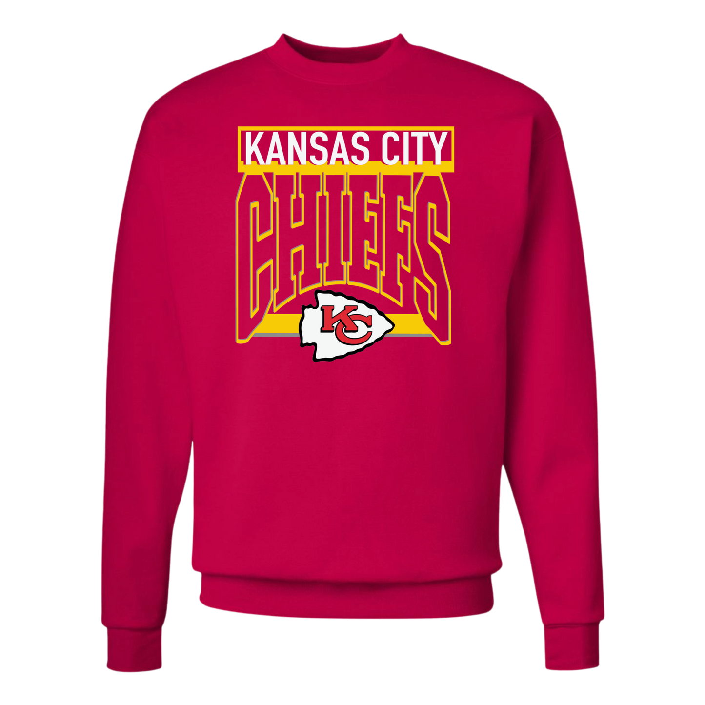 Kansas City Chiefs Red Sweatshirt with Yellow Chiefs Design, Youth and Adult Sizes