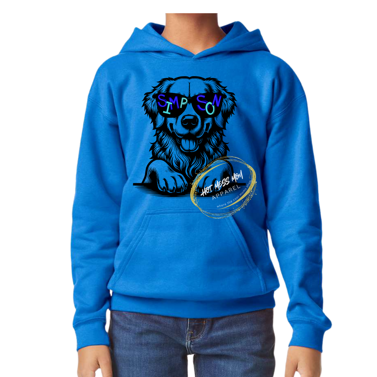 Youth Simpson Golden Retriever with Sunglass Hoodie