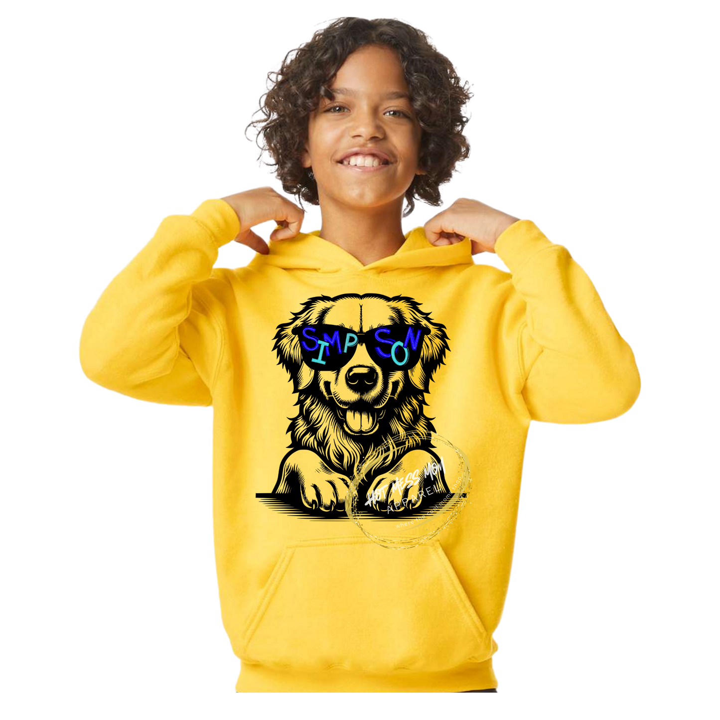 Youth Simpson Golden Retriever with Sunglass Hoodie